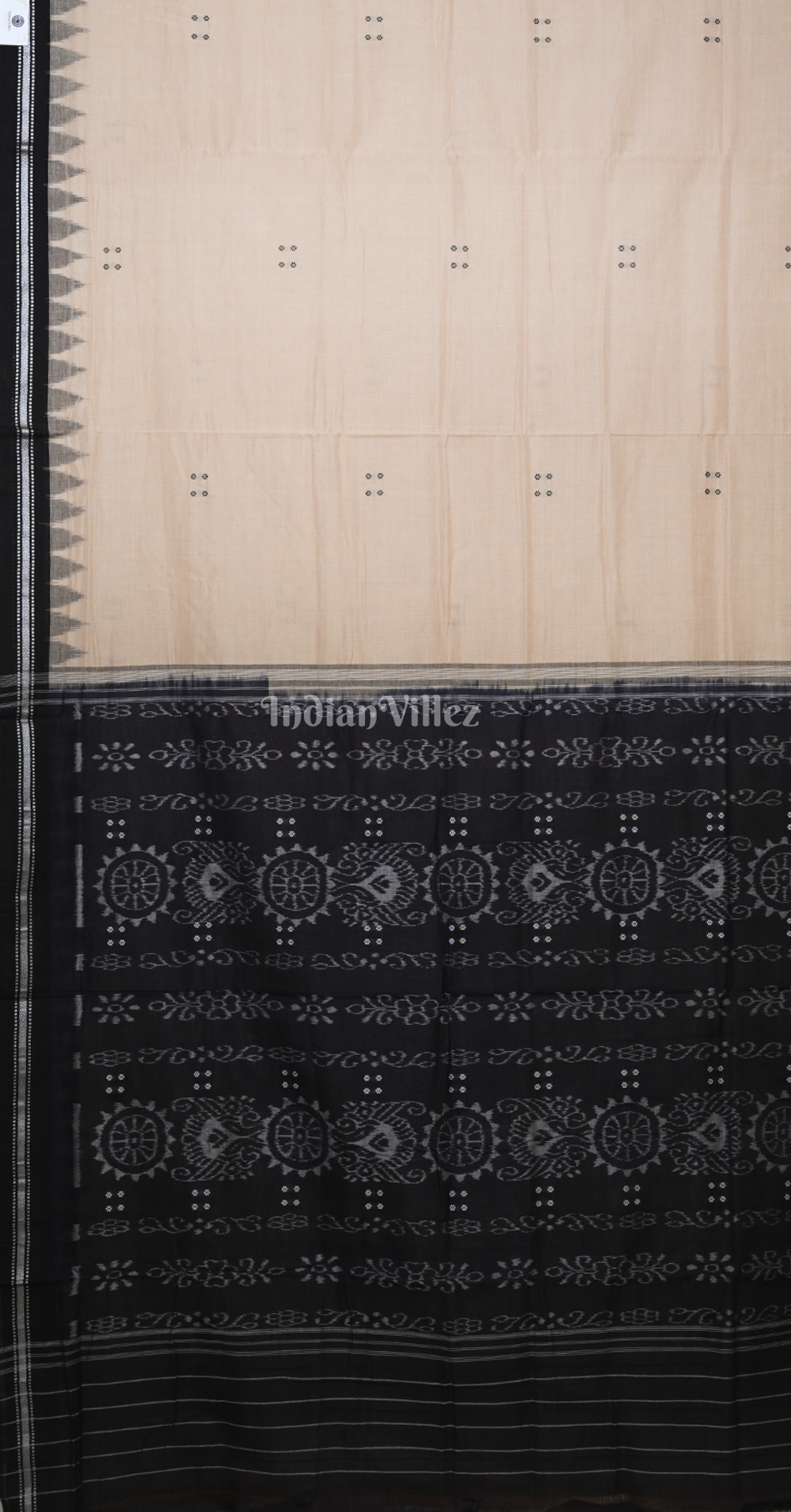 White Black Buti Design Odisha Ikat Sambalpuri Cotton Saree 