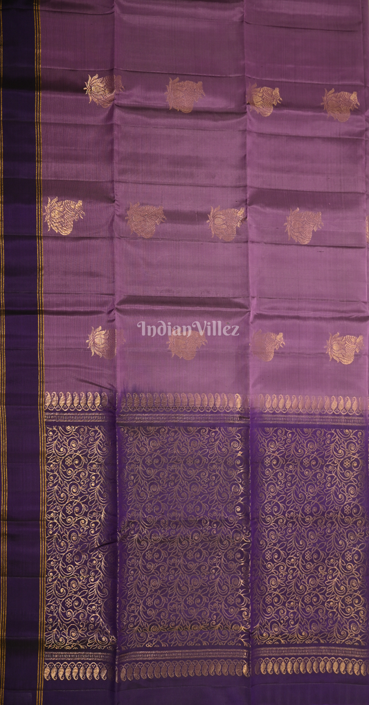 Lavendar Golden Zari Pure Kanjivaram Soft Silk Saree