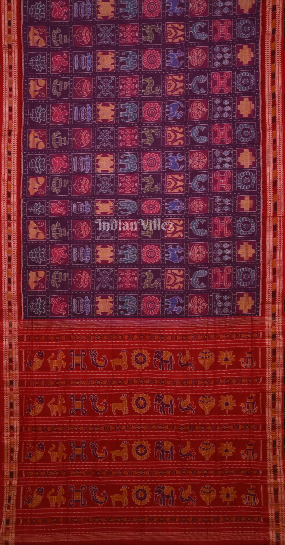 Royal Blue Red Nabakothi Odisha Ikat Sambalpuri Cotton Saree 