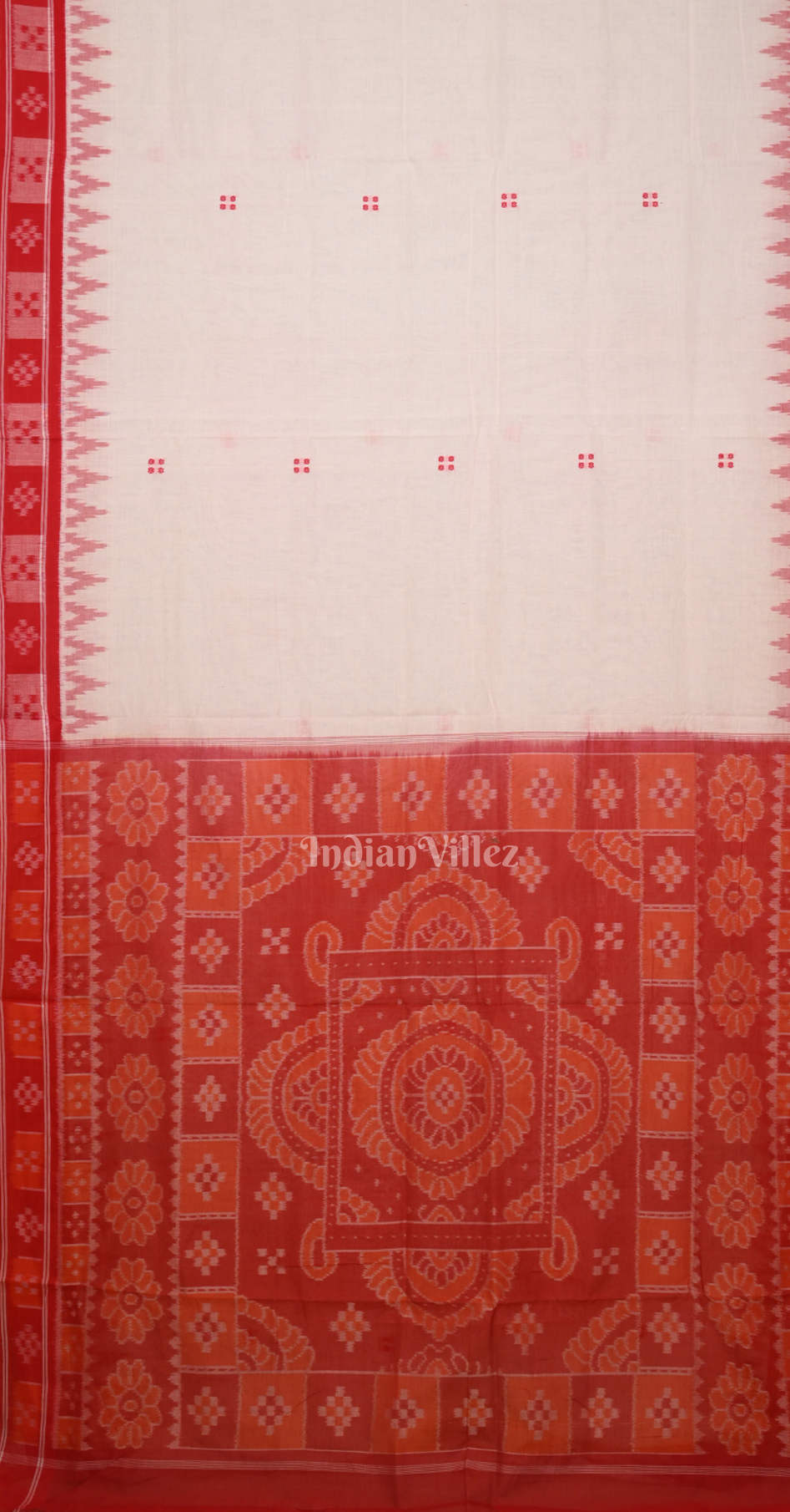 White Red Buti Design Odisha Ikat Sambalpuri Cotton Saree 