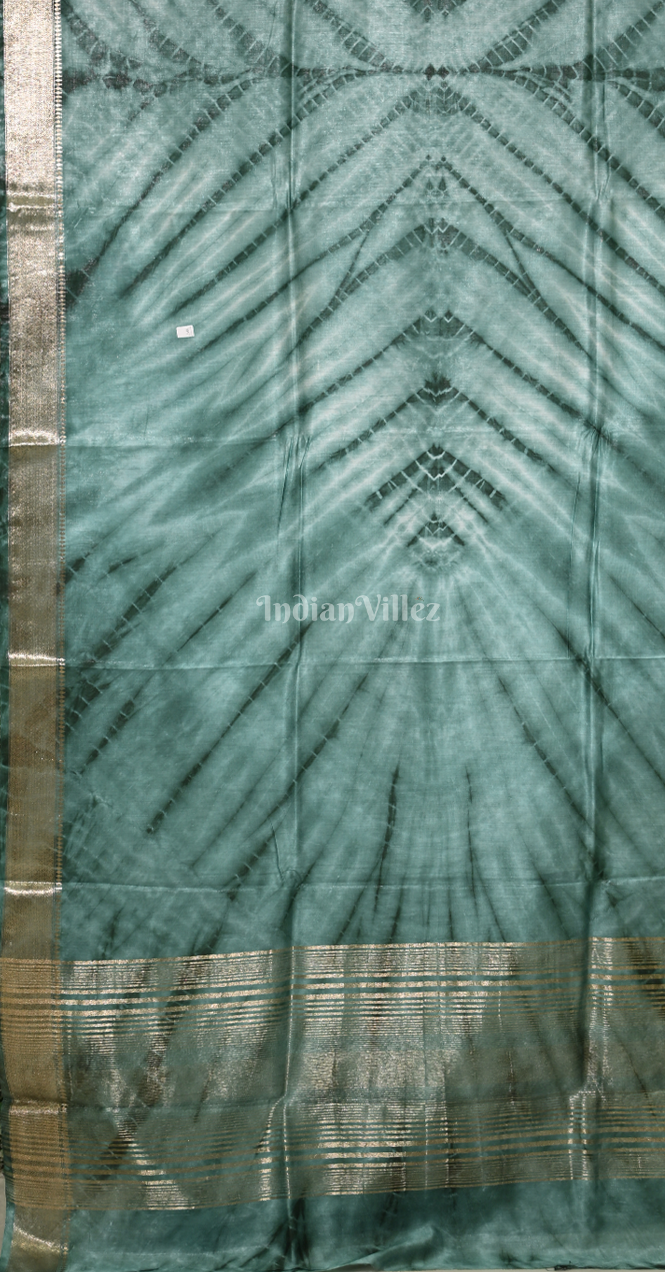 Teal Blue Block Printed Shibori Cotton Saree 