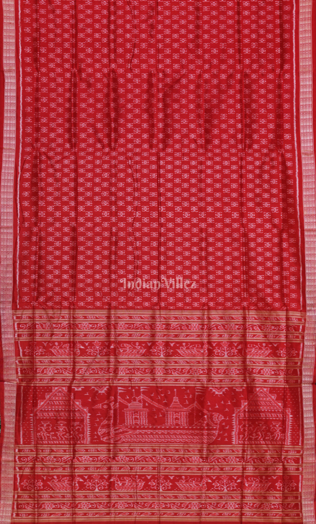 Red  Odisha Ikat Sambalpuri Silk Saree with Boita Bandana Anchal