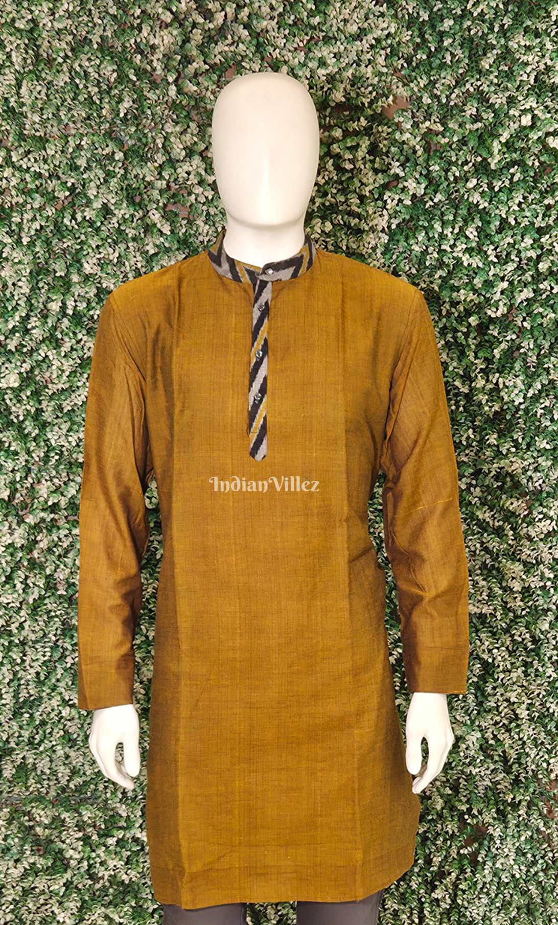 Mustard Yellow Odisha Ikat Cotton Kurta for Men 