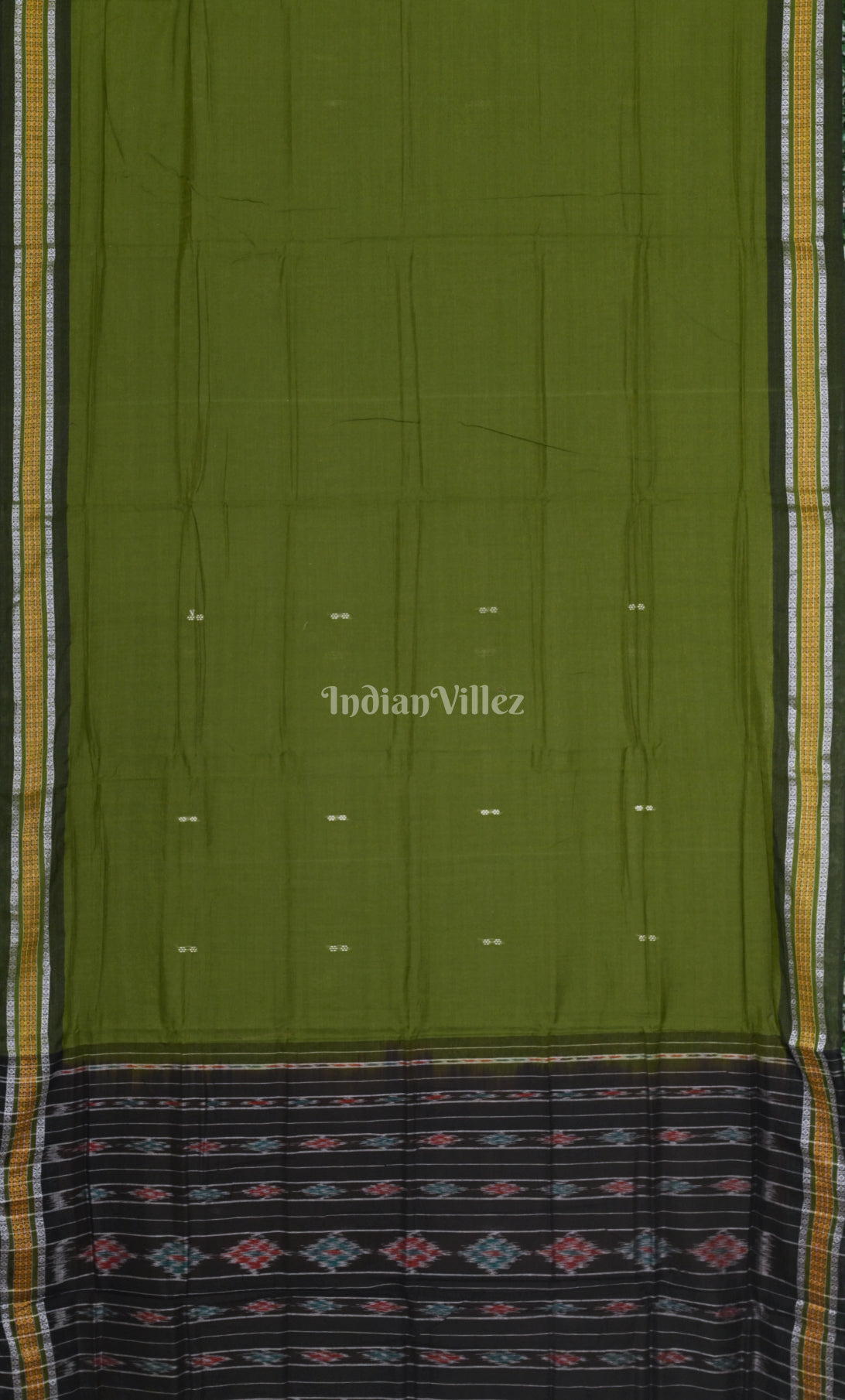 Green Black Odisha Ikat Maniabandha Cotton Saree 