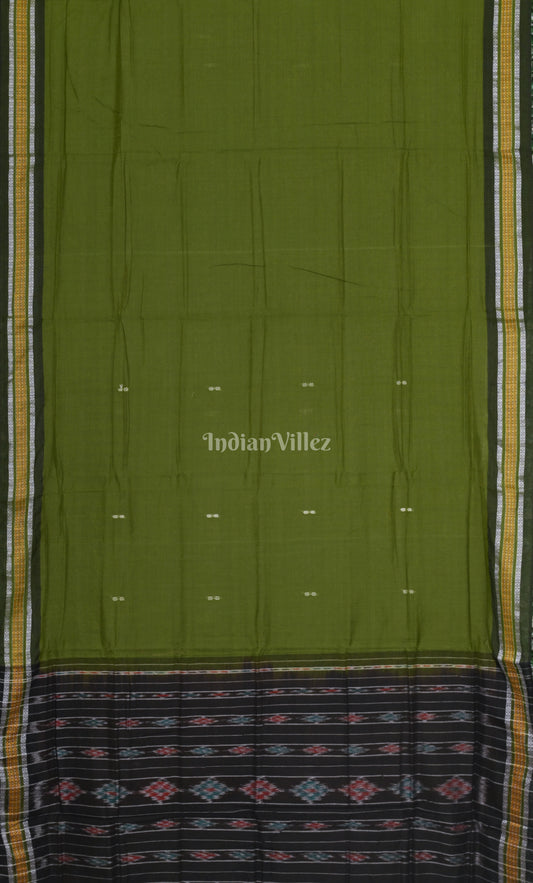 Green Black Odisha Ikat Maniabandha Cotton Saree 