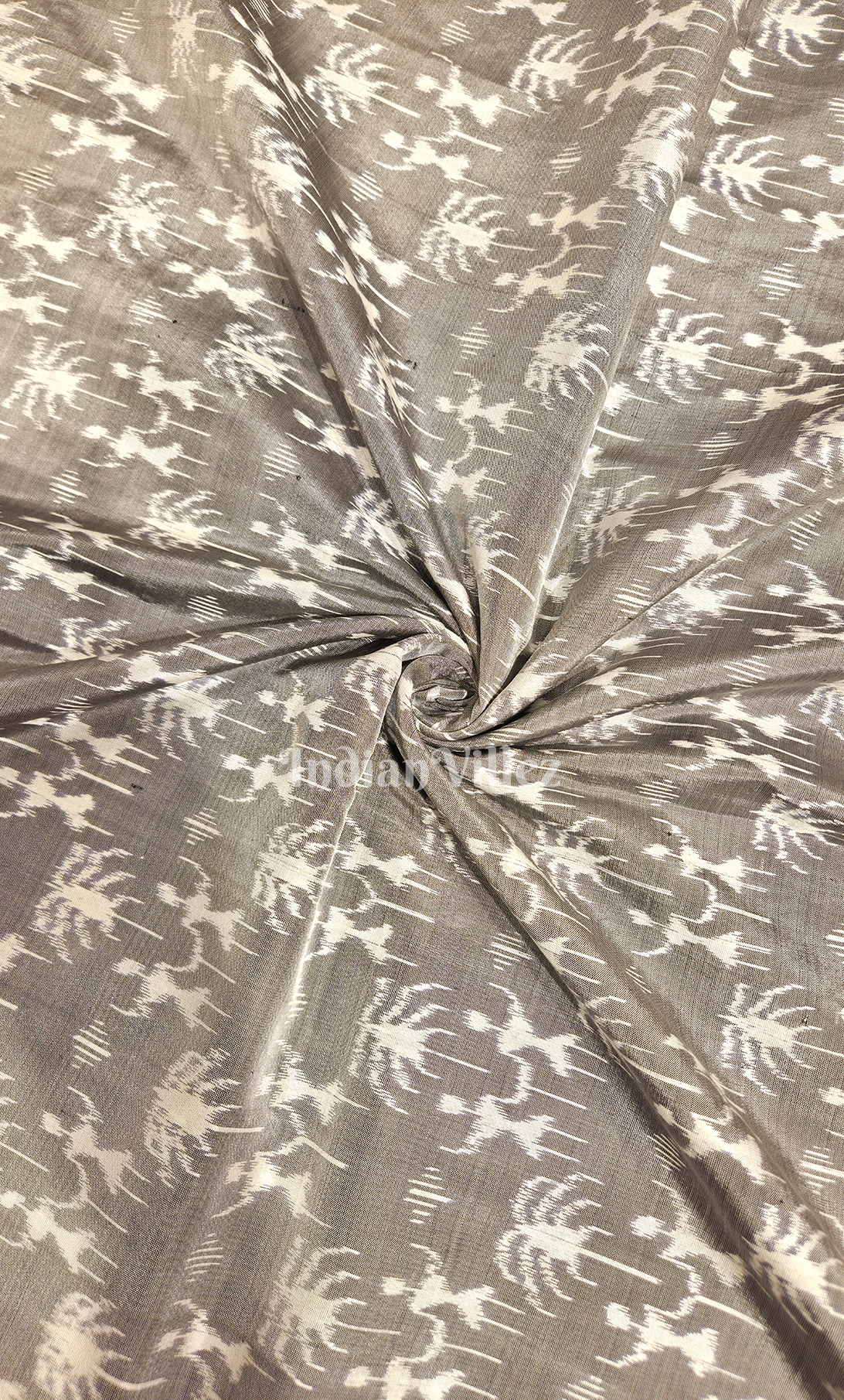 Grey Tribal Motif Odisha Ikat Sambalpuri Silk Fabric