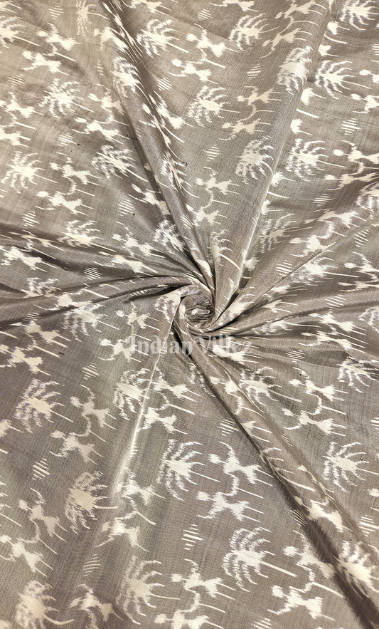 Grey Tribal Motif Odisha Ikat Sambalpuri Silk Fabric