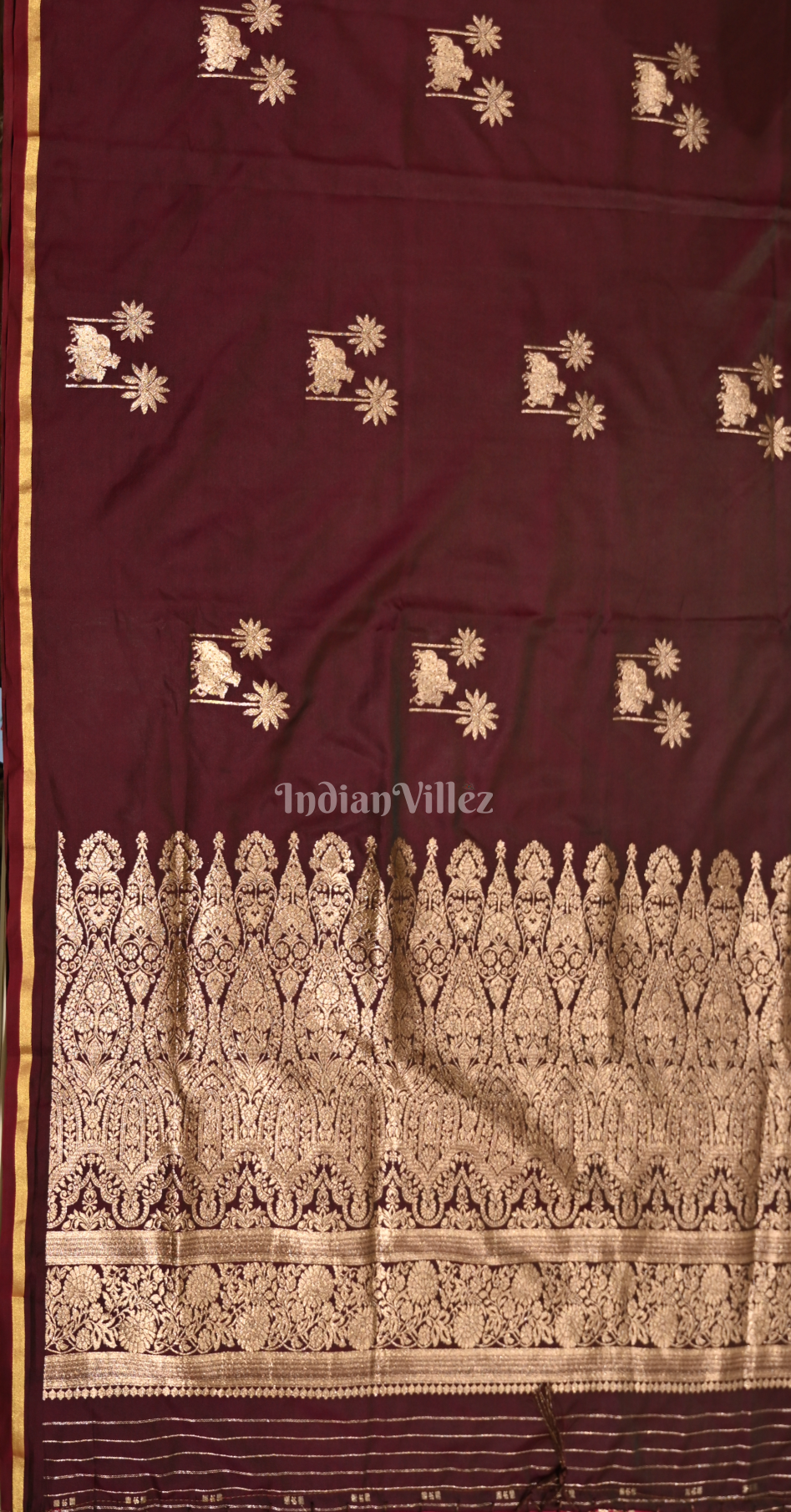 Wine Floral Mashru Satin Banarasi Silk Saree with Pichwai Motif