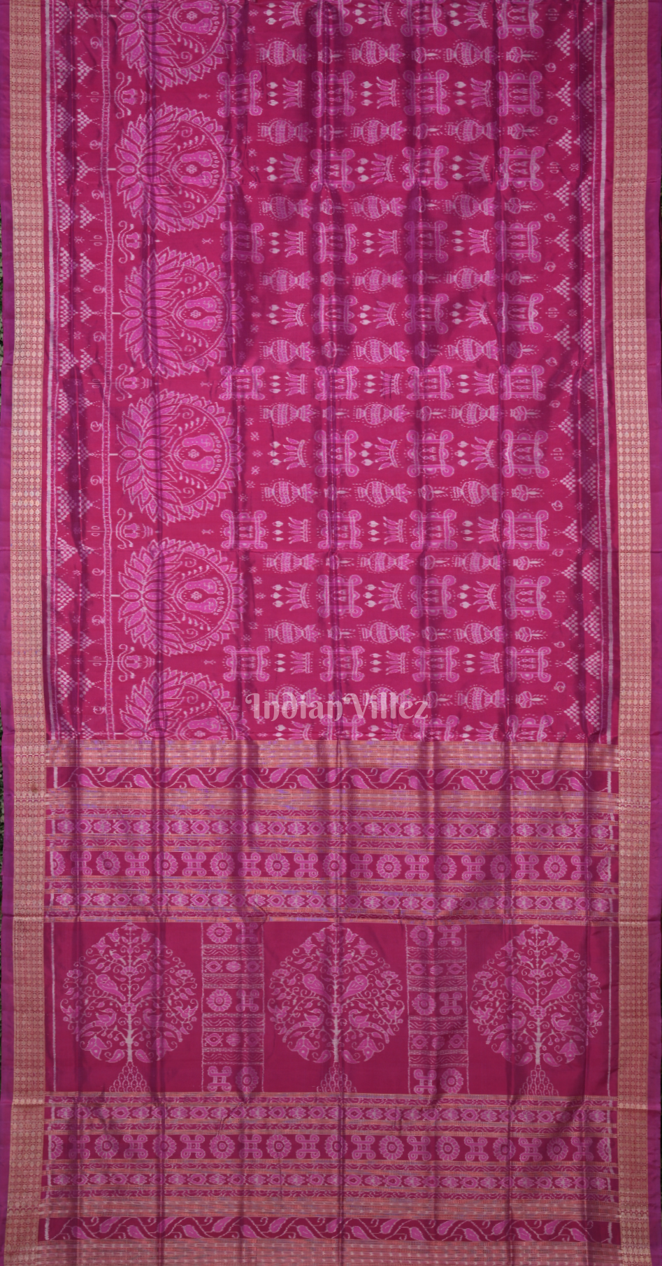 Magenta Pink Laxmi Pada Chita Design Odisha Ikat Sambalpuri Silk Saree