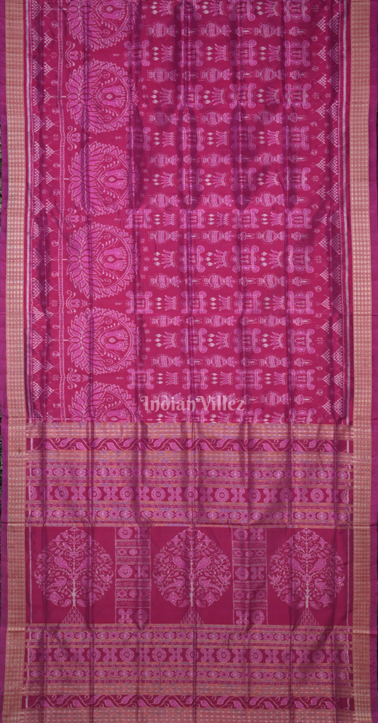 Magenta Pink Laxmi Pada Chita Design Odisha Ikat Sambalpuri Silk Saree