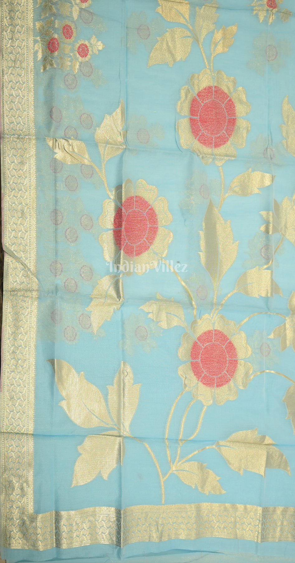 Sky Blue Floral Linen Saree
