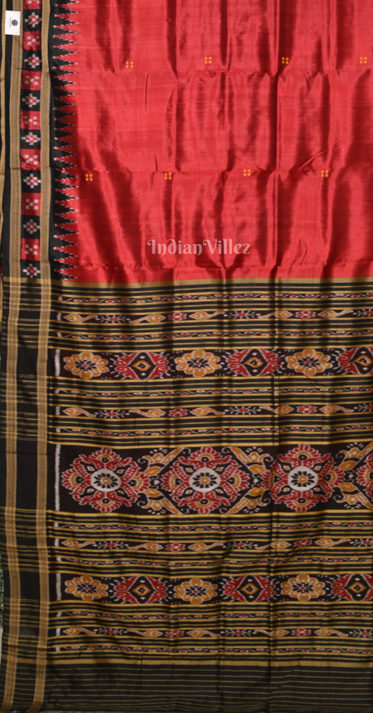 Maroon Black Butti Pasapali Odisha Ikat Khandua Silk Saree