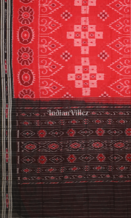 Red Black Tribal Pasapali Odisha Ikat Sambalpuri Cotton Saree 