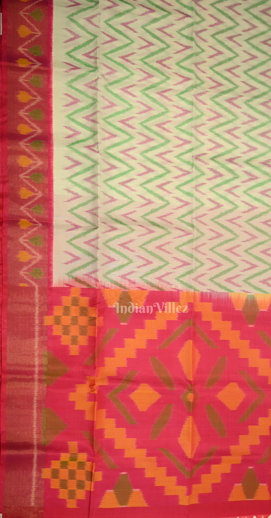 Off White with Multi Color Pochampally Ikat Silk Saree 