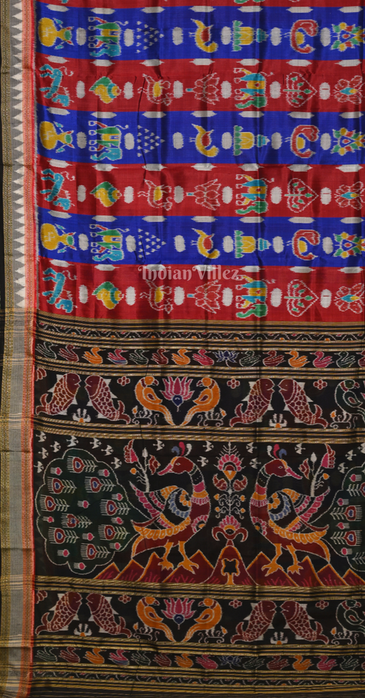 Blue Red Nabarangi Nabakothi Odisha Ikat Khandua Silk Saree