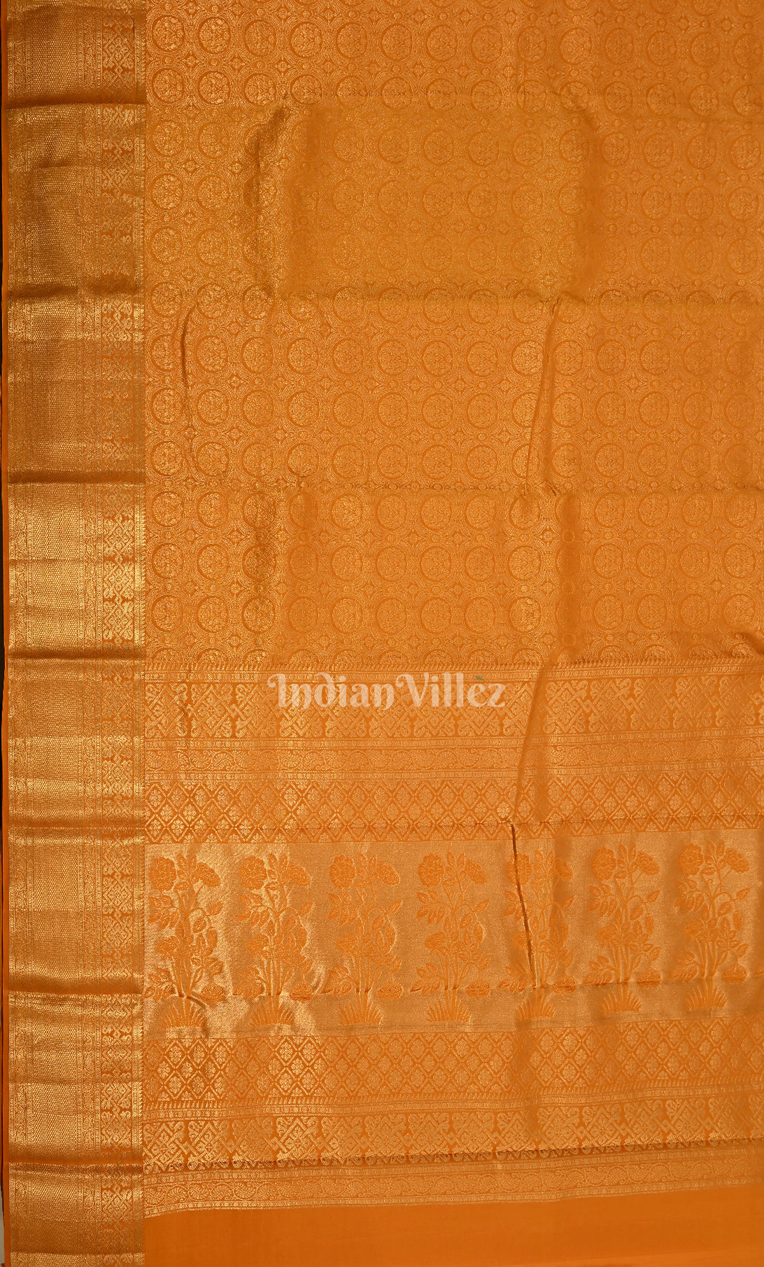 Orange Yellow Brocade Pure Kanjivaram Silk Saree
