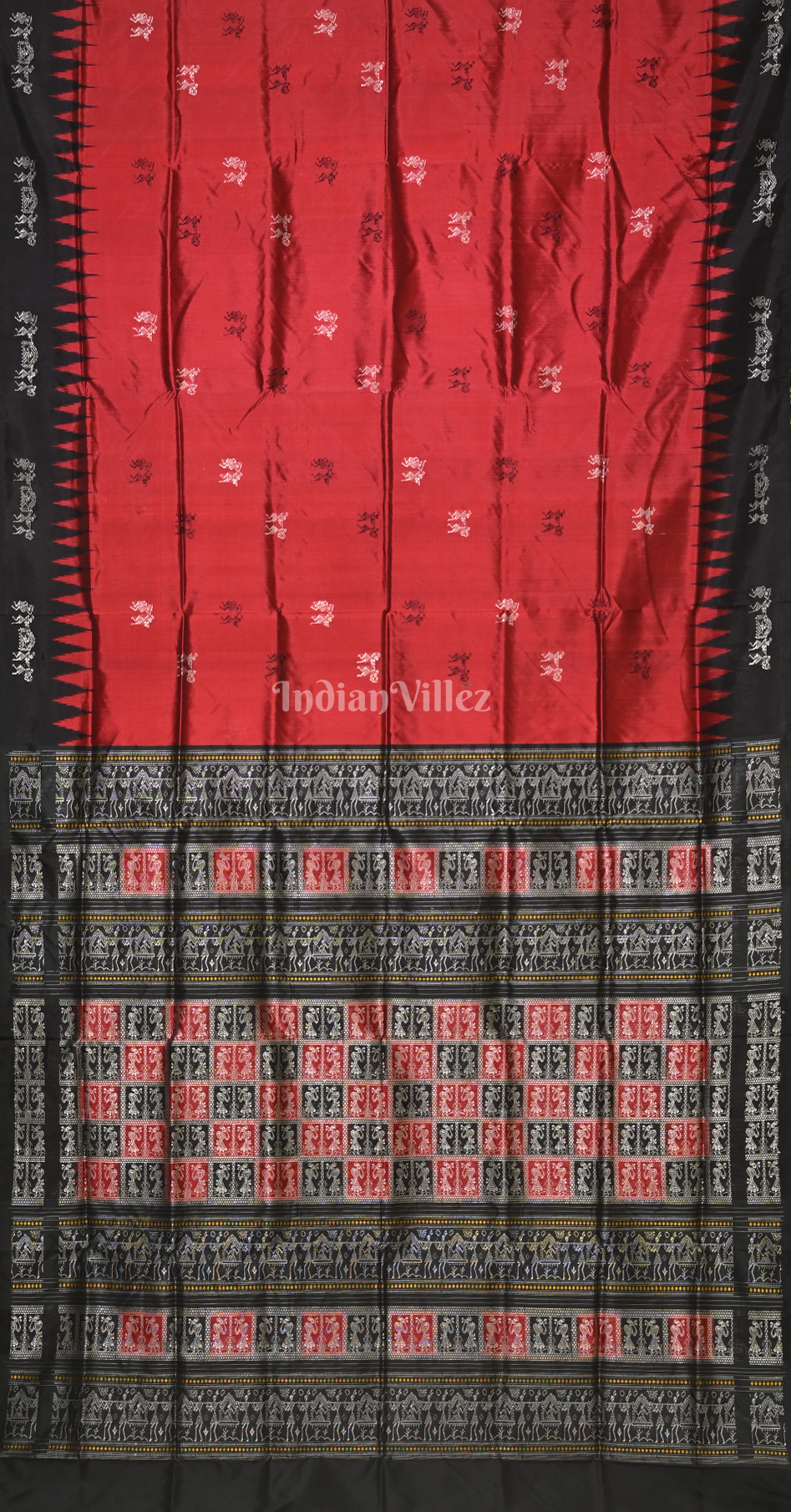 Maroon Black Tribal Doli Sawari Odisha Ikat Bomkai Sambalpuri Silk Saree