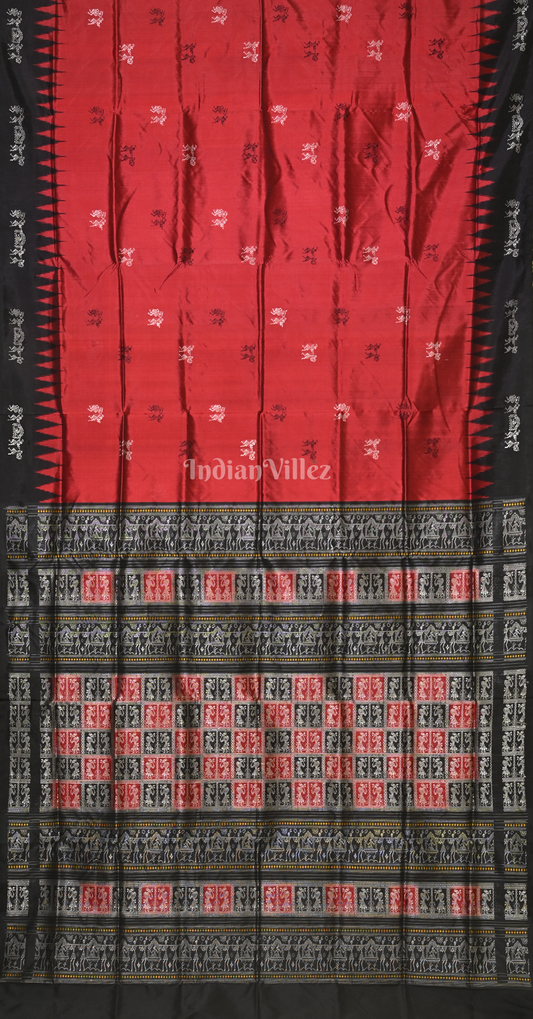 Maroon Black Tribal Doli Sawari Odisha Ikat Bomkai Sambalpuri Silk Saree