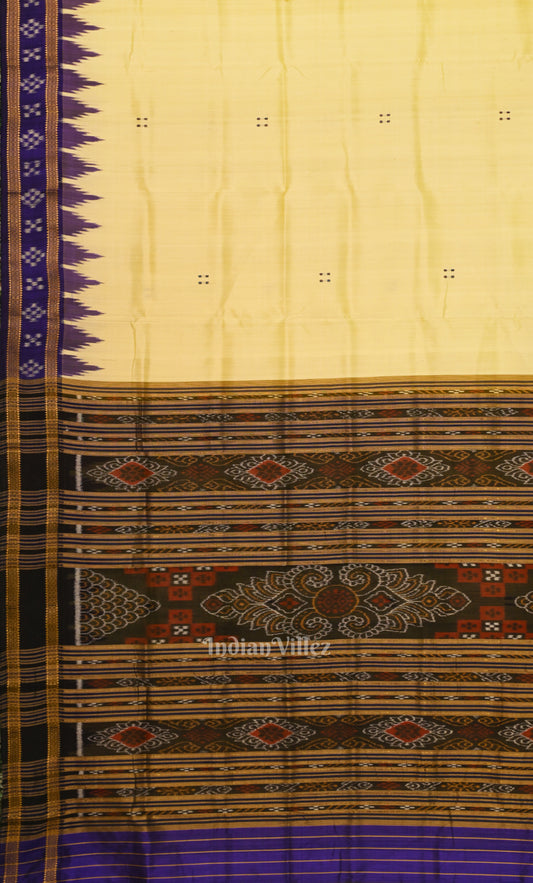 Cream Blue Buti Odisha Ikat Khandua Silk Saree with Pasapali Anchal 
