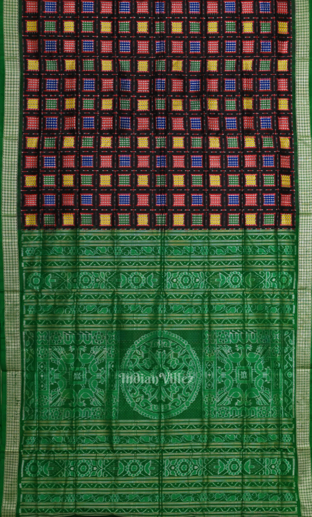 Black Green Ashwini Odisha Ikat Sambalpuri Silk Saree 