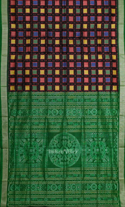 Black Green Ashwini Odisha Ikat Sambalpuri Silk Saree 