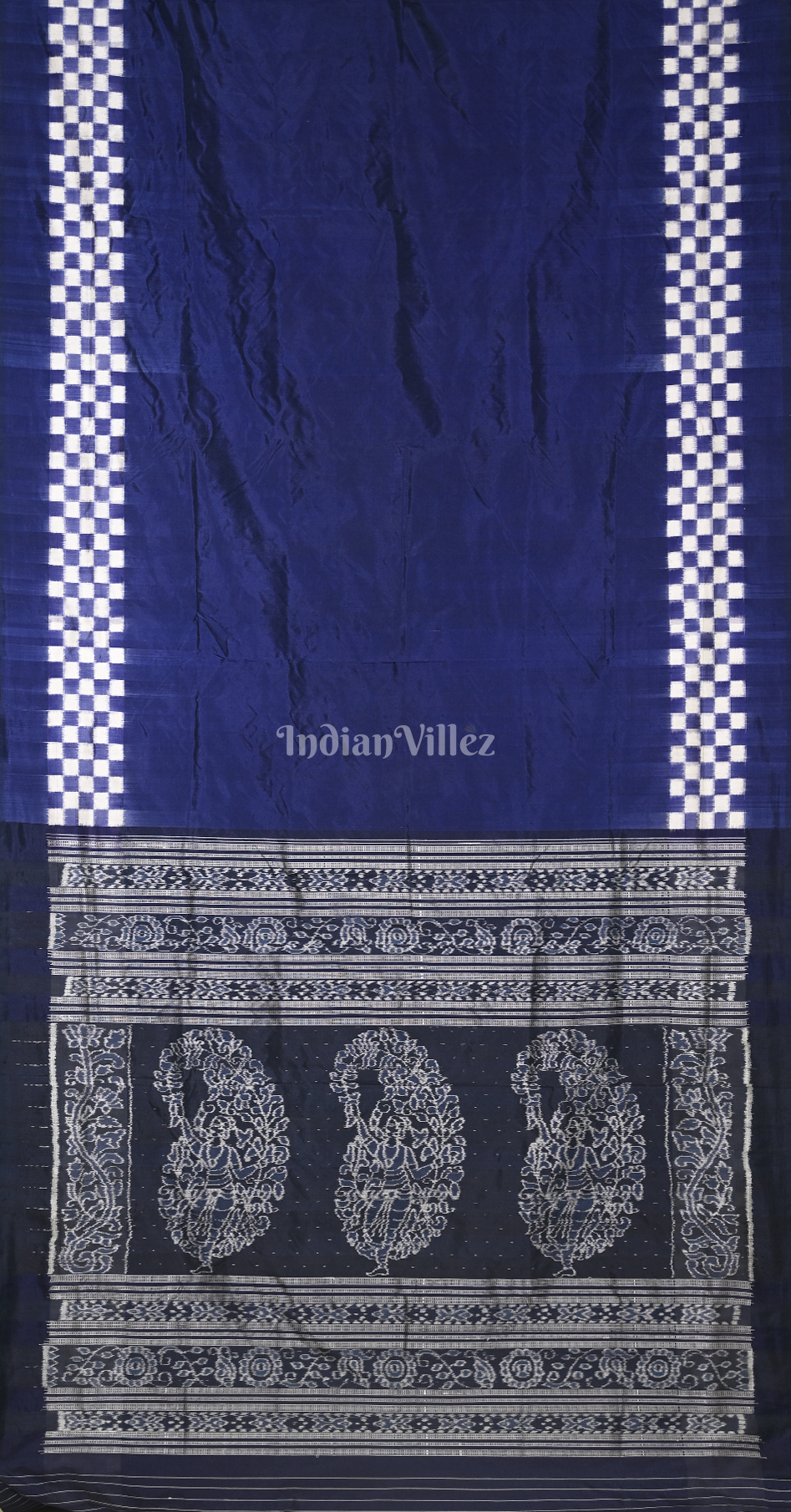 Navy Blue Black Pasapali Border Odisha Ikat Sambalpuri Silk Saree 