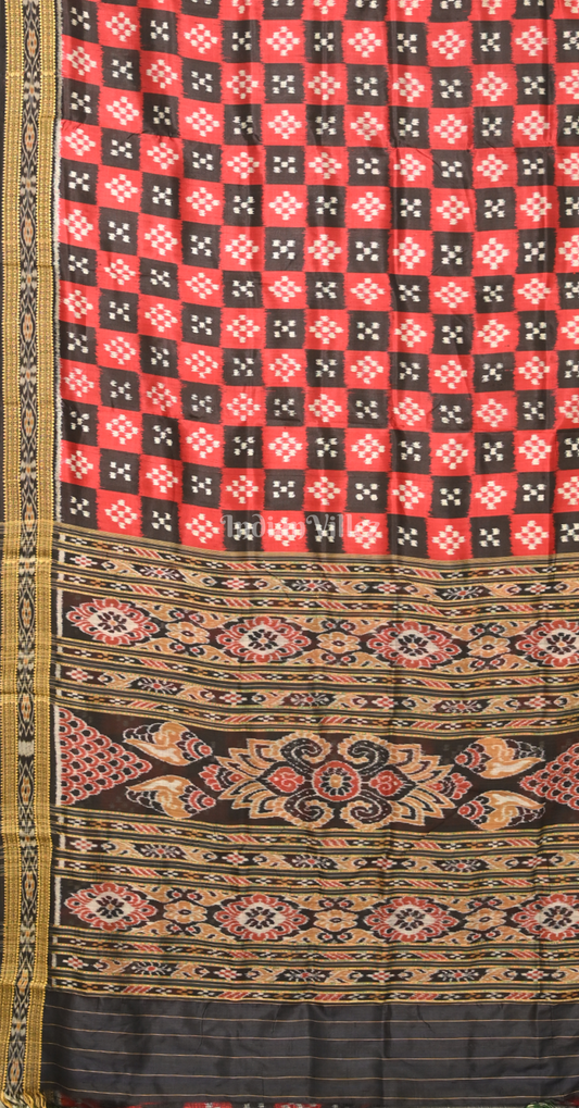 Red Blue Pasapali Odisha Ikat Khandua Silk Saree