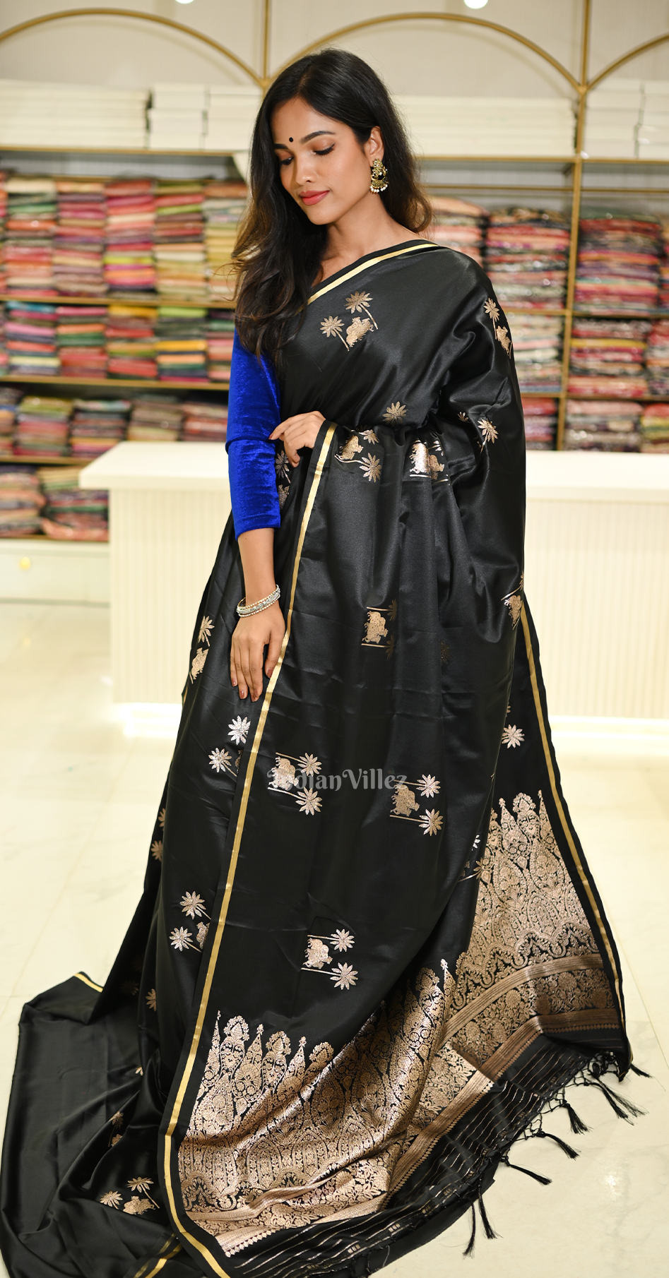 Black Mashru Satin Banarasi Silk Saree with Pichwai Motif