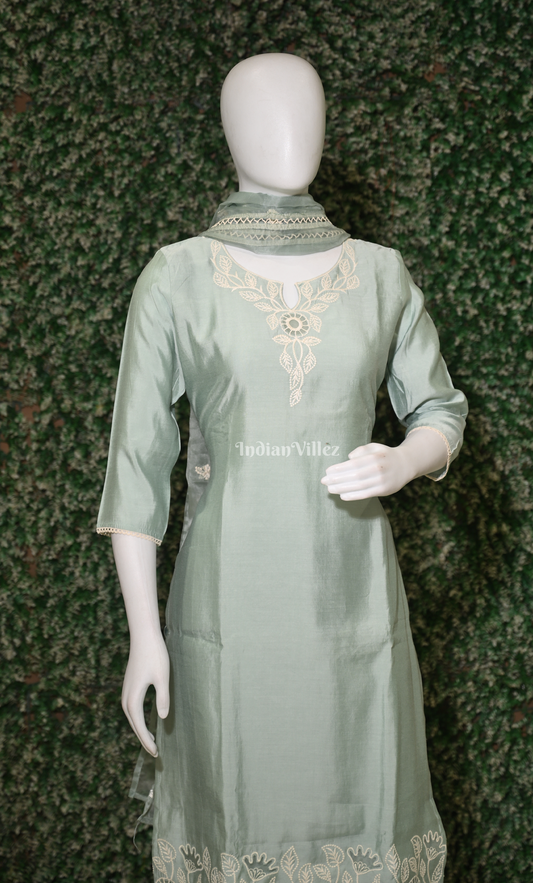 Light Blue Embroidered  Kurta Pant with Dupatta Set 