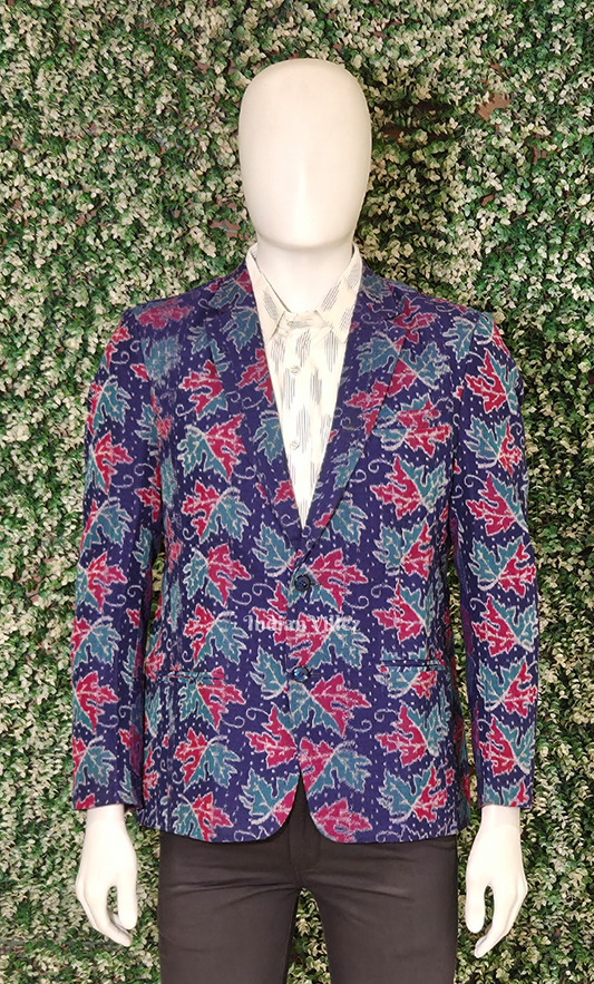 Blue Peepal  Leaves Odisha Ikat Men's Designer Blazer