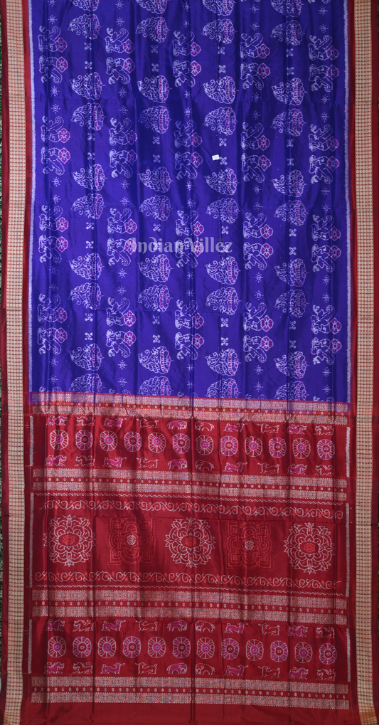 Blue Maroon Jhoti Theme Odisha Ikat Sambalpuri Silk Saree 