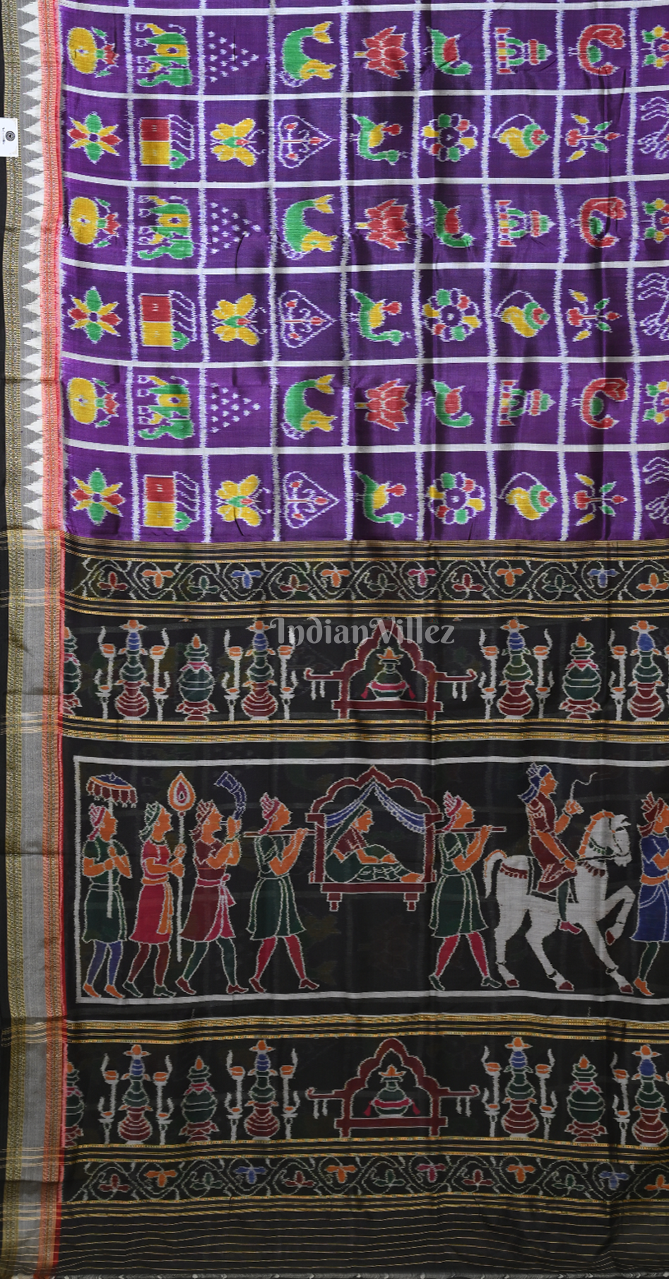 Purple Black Nabakothi Odisha Ikat Khandua Silk Saree 