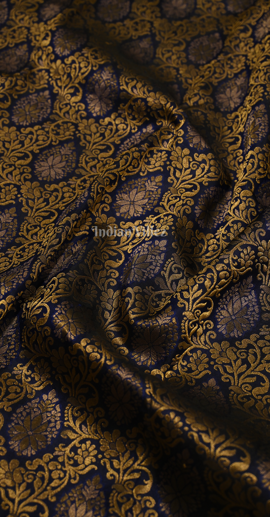 Exclusive Navy Blue Golden Paisely Brocade Pure Kanjivaram Silk Saree