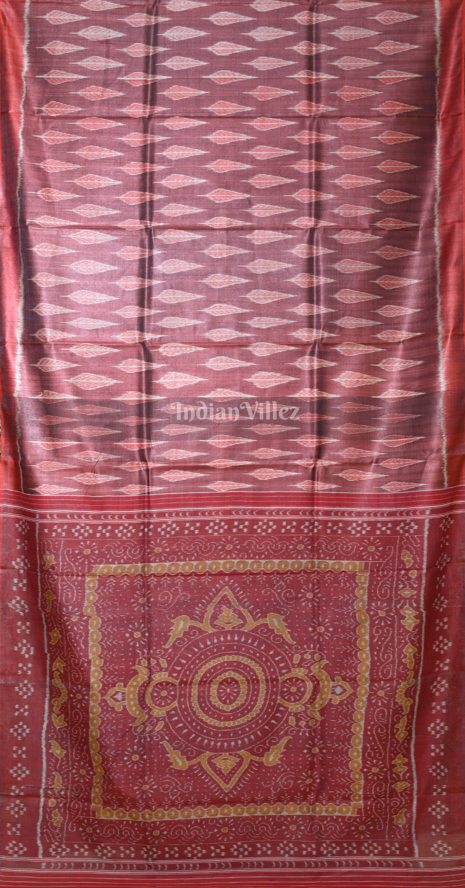 Maroon Wine leaf Motif Fine Gopalpur Tussar Silk Saree