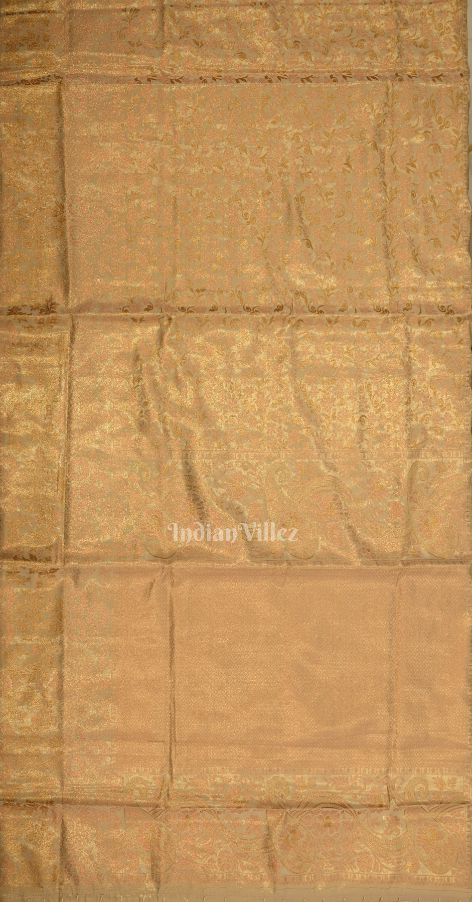 Beige Floral Zari Tissue Kanjivaram Silk Saree