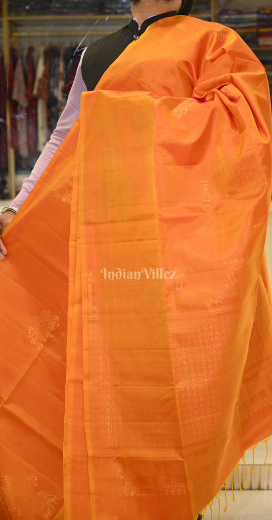 Orange Golden Zari Pure Kanjivaram Soft Silk Saree