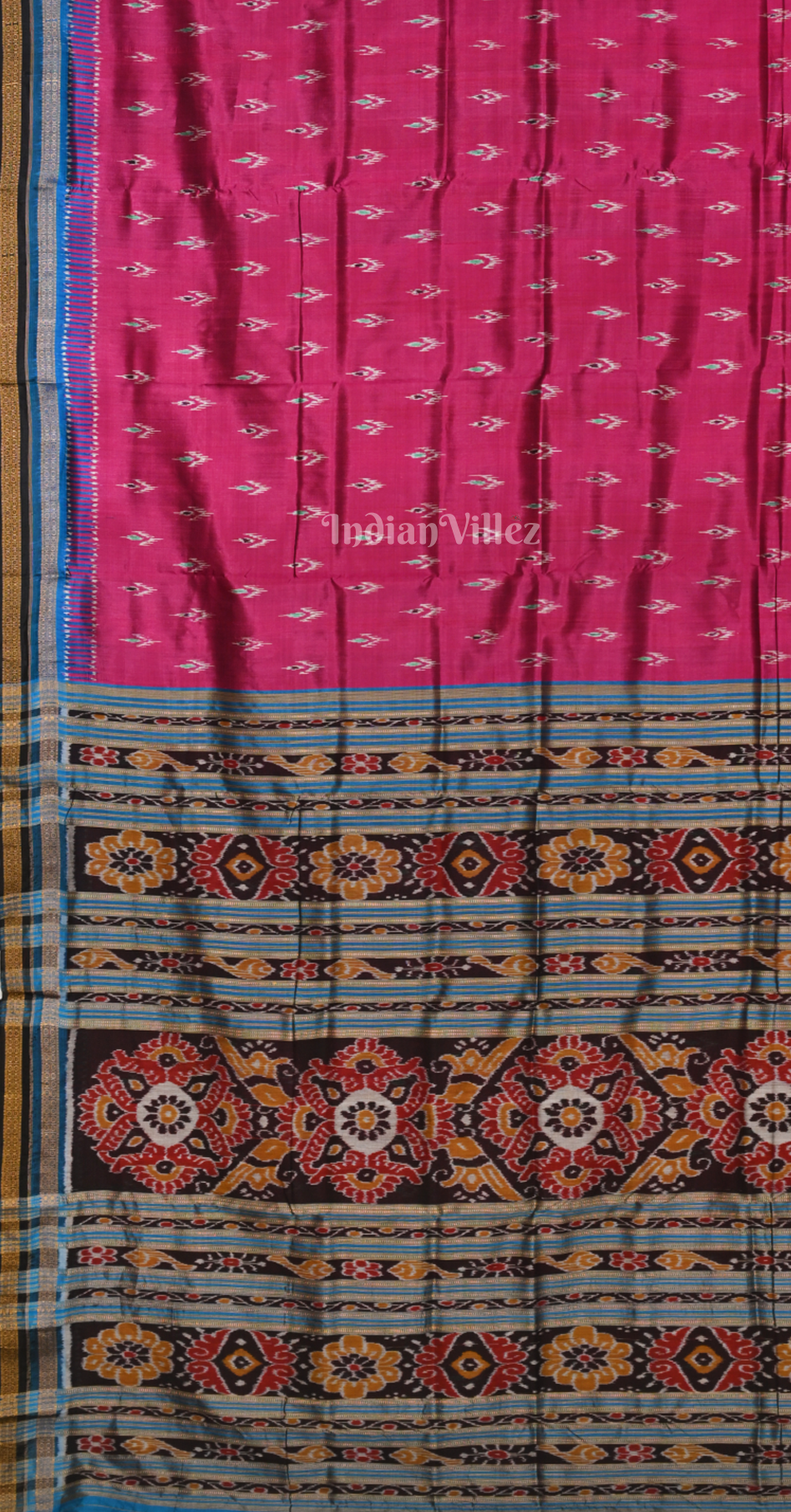 Rani Pink Blue Mayur Chandrika Odisha Ikat Khandua Silk Saree