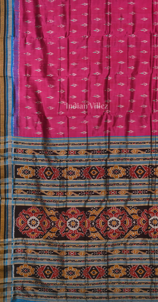 Rani Pink Blue Mayur Chandrika Odisha Ikat Khandua Silk Saree