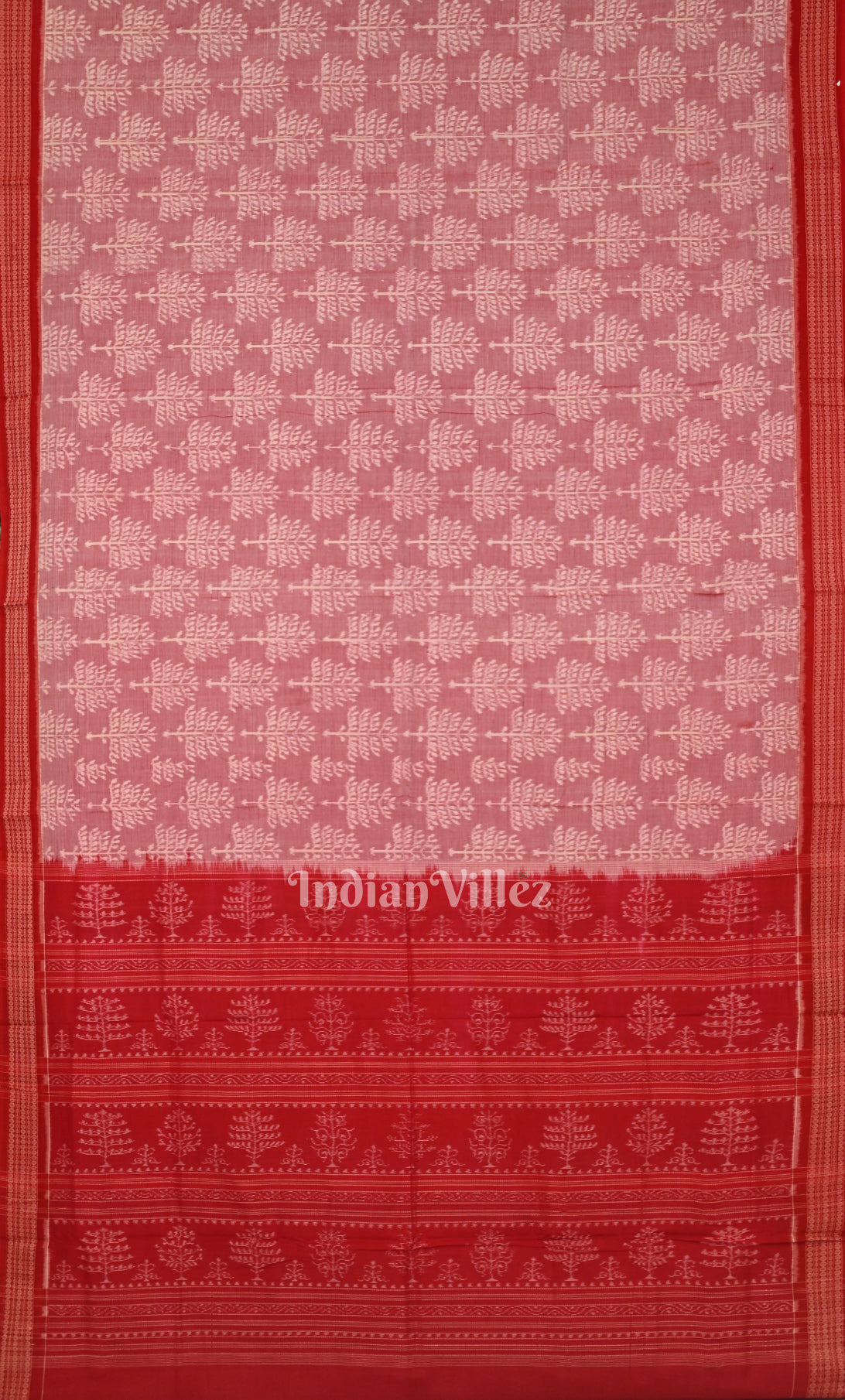 Onion Pink Red Tree Motif Odisha Ikat Sambalpuri Cotton Saree 