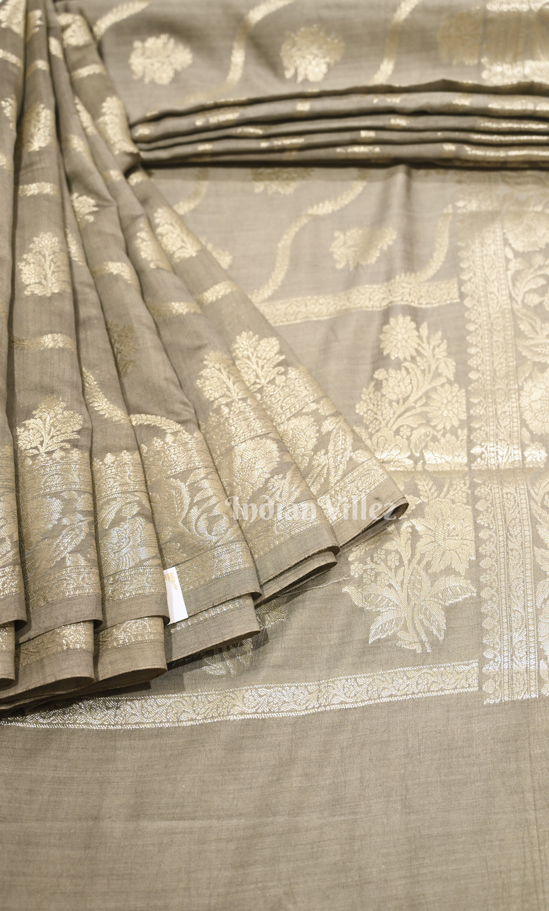 Exclusive Grey Pure  Chiniya Silk Banarasi Saree with Meenakari Weaving
