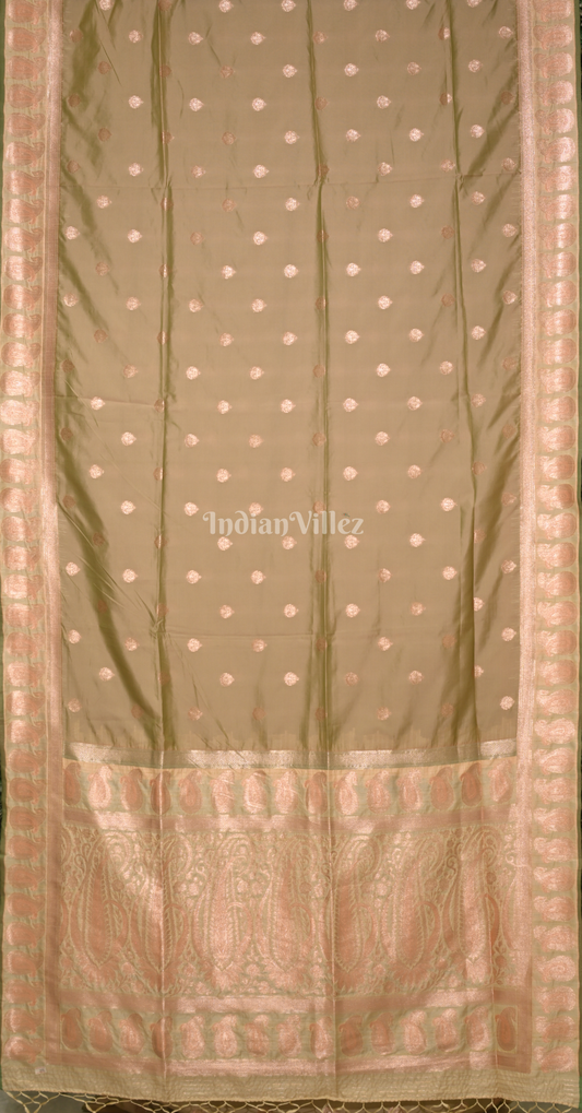 Light Green Booti Motif Designer Pure Satin Banarasi Silk Saree