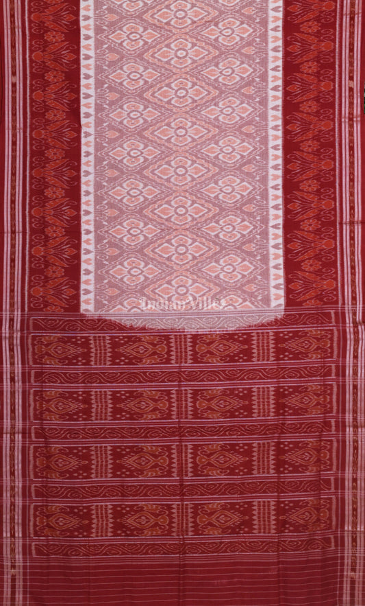 Grey Red Flower Motif Odisha Ikat Sambalpuri Cotton Saree