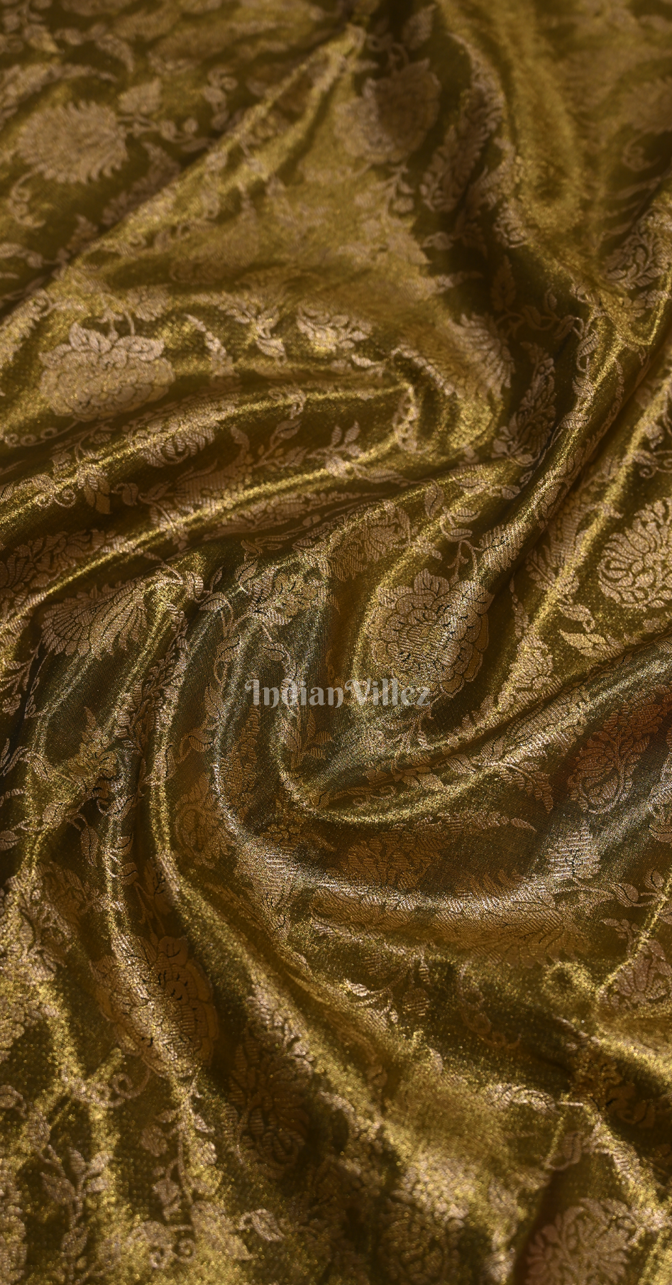 Moss Green Red Paisley Floral Pure Kanjivaram Tissue Silk Saree