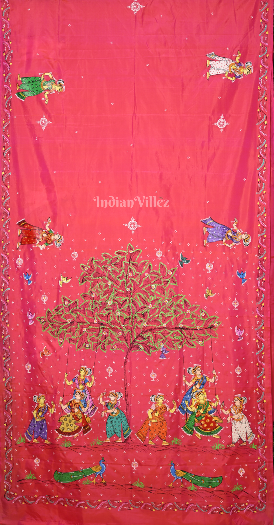 Magenta Pink Raja Doli Theme Hand-Painted Pattachitra Saree 