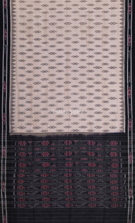 Off White Black Odisha Ikat Maniabandha Cotton Saree