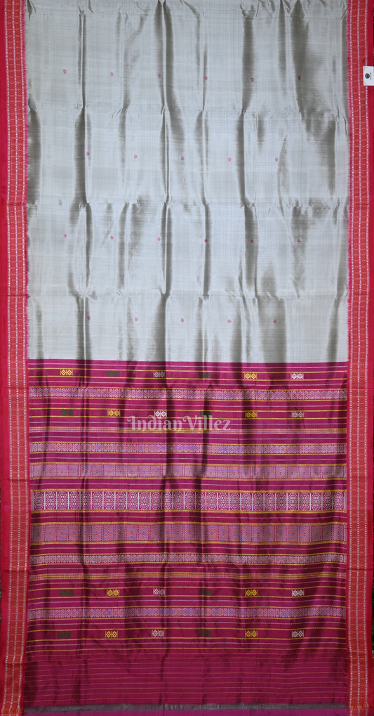 Cement Grey Magenta Pink Siminoi Odisha Ikat Khandua Silk Saree