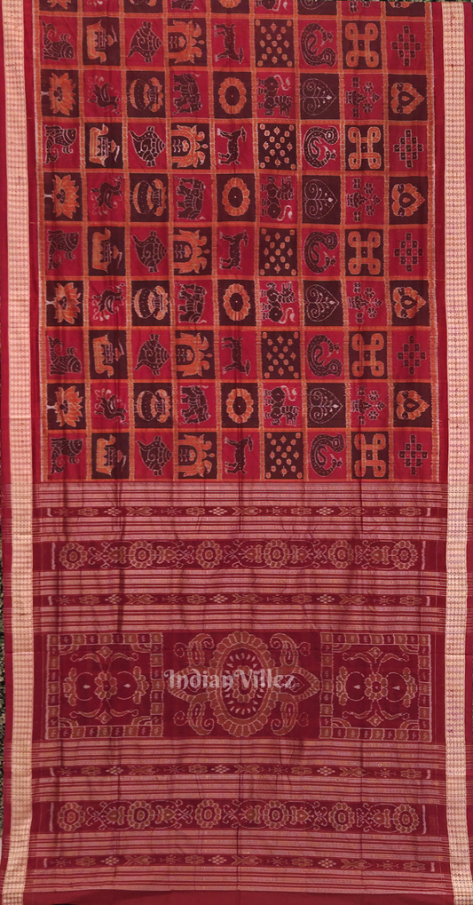 Exclusive Red Wine Nabakothi Odisha Ikat Sambalpuri Silk Saree 