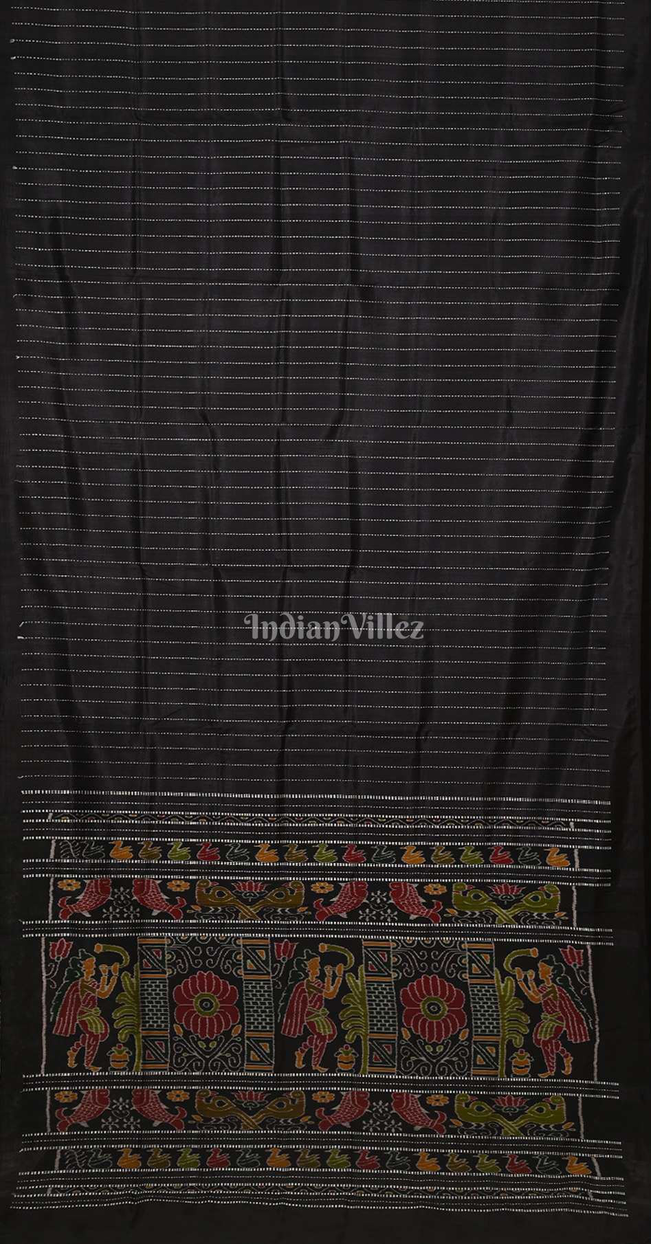 Black Stripes Odisha Ikat Contemporary Designer Saree with Marriage Pallu