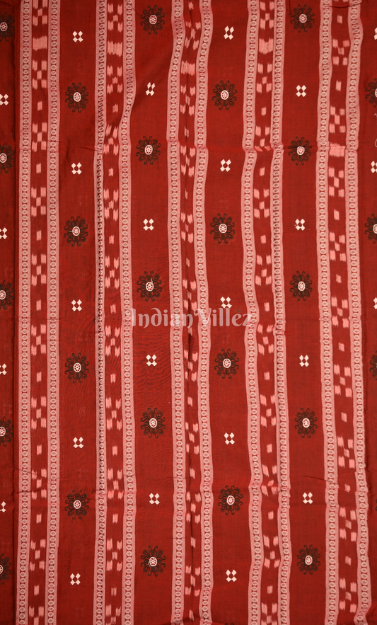 Red Black Buti Flower Design Odisha Ikat Sambalpuri Cotton Dress set with Dupatta 