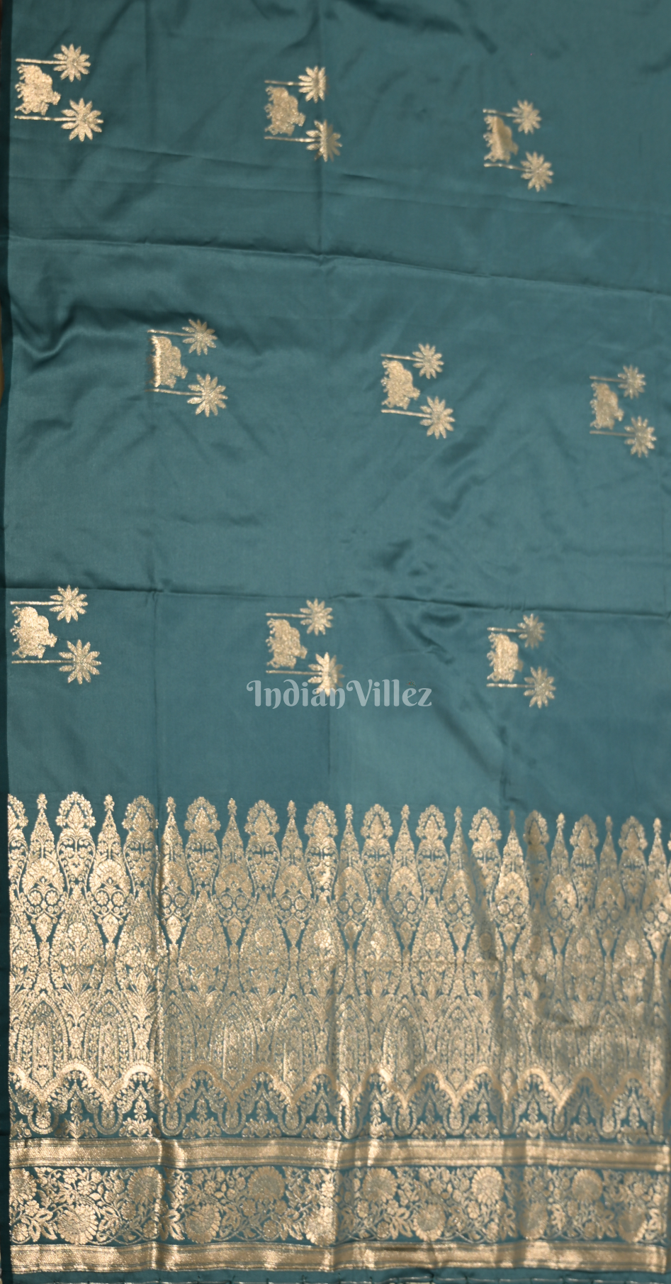 Teal Blue Mashru Satin Banarasi Silk Saree with Pichwai Motif